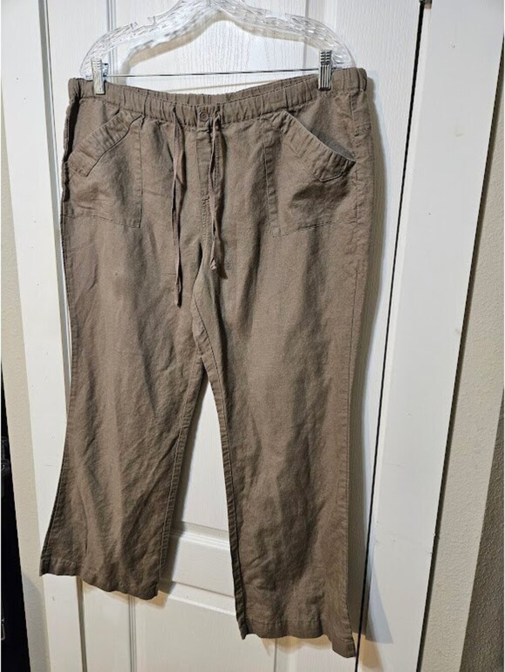 New York & Company Drawstring Wide Leg Pants L Alpine Ivory